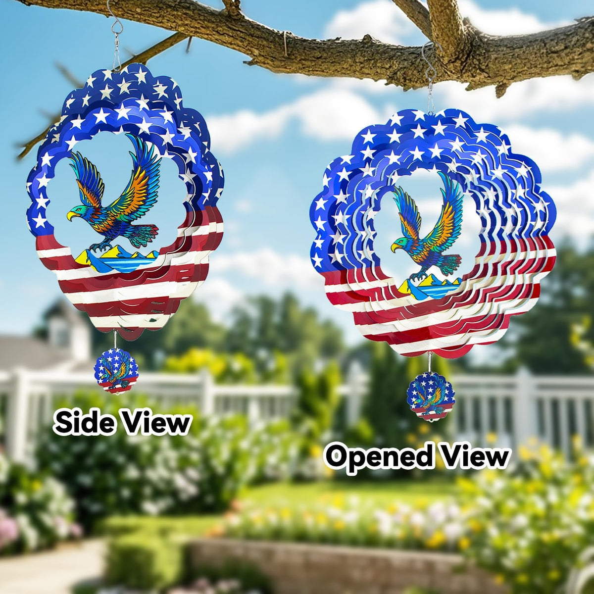 Wind Spinners,12 inch American Eagle with 360° Swivel Hook for Yard and Garden, Bird Wind Catcher, Metal Wind Spinners Outdoor for Lawn Hanging Crafts Decor Kinetic Yard Art Ornament Gifts