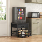 Saudism Mini Fridge Stand with Movable Storage Basket | Mini Fridge Cabinet with Storage Drawer,Sturdy Metal Frame,Great for Dorm Home Office, Full Black