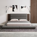 SOFTSEA King Size Floor Platform Bed Frame, Upholstered Floor Bed with Extended Headboard & Bedside Shelf, Velvet Fabric Grounded Bed Frame King Size for Bedroom, No Box Spring Needed, Gray