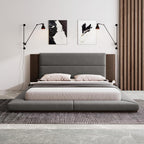 SOFTSEA King Size Floor Platform Bed Frame, Upholstered Floor Bed with Extended Headboard & Bedside Shelf, Velvet Fabric Grounded Bed Frame King Size for Bedroom, No Box Spring Needed, Gray