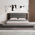VilroCaz Modern King Size Upholstered Grounded Bed, Velvet Fabric Floor Upholstered Platform Bed with Extended Wood Headboard & Bedside Shelf, No Box Spring Required (King)