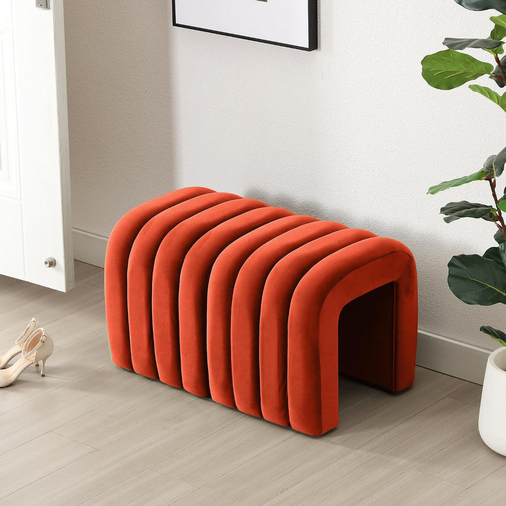 Multi-Functional Ottoman Stool Set of 2, Footrest for Couch, Modern Vanity Stool for Make-up Room, Living Room and Entryway, Small Cute Footstool (Rust Velvet)