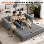 76" Convertible Sofa Bed, Corduroy Couch with Cup Holders & Pocket | 2-in-1 Sleeper Sofa, Pull-out Couch Bed with 5 Pillows, Living Room, Small Spaces, Bedroom, No Assembly