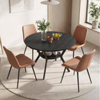 Miereirl 42.13" 5-Piece Round Dining Table Set for 4, Kitchen Table Set with 4 Upholstered Chairs and Storage Shelf, Dining Room Furniture Set for Apartment, Small Spaces