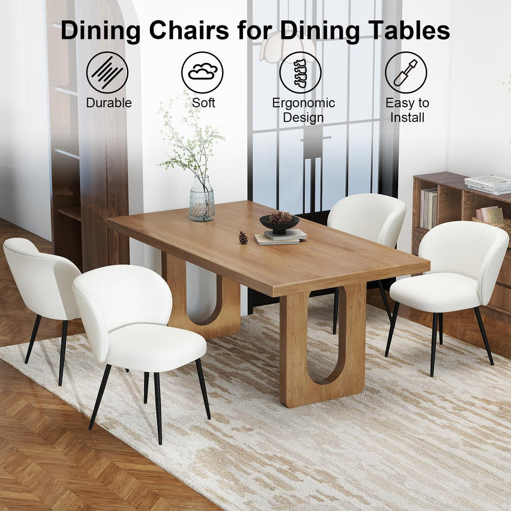 Chairs Set of 2, Upholstered Fabric Dining Room Chairs, Makeup Vanity Chair Modern Accent Chairs Farmhouse Kitchen Dining Chairs with Metal Legs for Home Kitchen, Living Room, Ivory