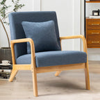 ELUCHANG Mid-Century Modern Accent Chair with Lumbar Pillow,Upholstered Armchair,Linen Fabric Comfy Reading Lounge Side Chair for Living Room Bedroom Apartment,Easy Assembly