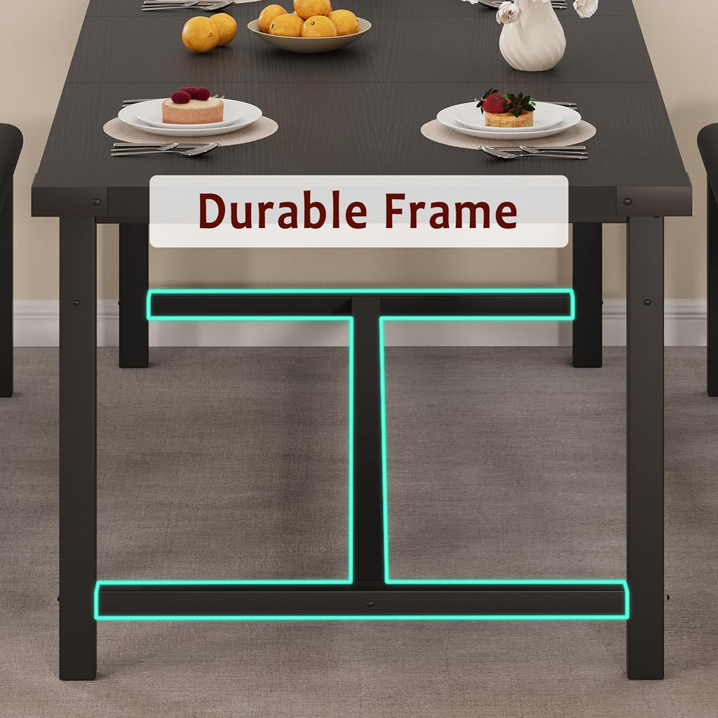 3-Piece Dining Table Set for 4-6 People, Extendable Kitchen Table Set with 2 Upholstered Benches, Dining Room Table Set for Apartment, Kitchen, Living Room, Black