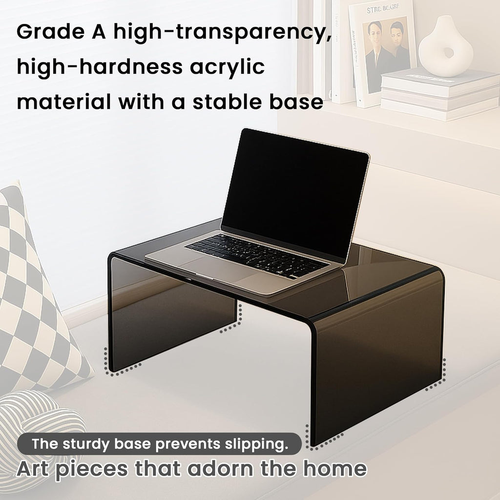 Gray Acrylic Compact Accent Table – Modern Multipurpose Small Side Table or End Stand for Apartment Living, Bedrooms and Reading Corners – Waterfall Design, No Assembly, 15.7"×11.8"×11.8"