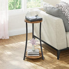 Simple Trending Round Side Table, 2 Tiers End Table for Living Room with Storage Shelf, Slim Sofa Table Set of 2, Rustic Brown