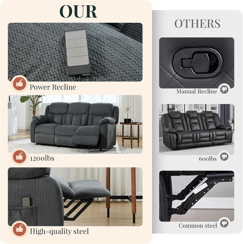 Jocisland 78" Power Reclining Sofa, Electric Recliner Couch, Dark Gray | 160° Power Reclining Sofa, Dual Wingback Design, Side Storage Pockets, Plush Fabric Upholstery