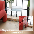 Beeveer Acrylic Foldable TV Dinner Table Small Folding Clear TV Tray Space Saving Acrylic Dining Table for Eating Snack Coffee Desk Side Living Room Kitchen Furniture Easy Assembly (24*20*14 Inch)