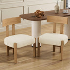 Okeysen Set of 4 Mid-Century Modern Dining Chair, Armless Round Boucle Upholstered Kitchen Chairs with Wooden Legs and Back, Farmhouse Dining Room Accent Chairs, White