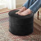Couchus Genuine Leather Ottoman, Square Pouf Footstool (Round, Black) | Modern Upholstered Ottoman, Floor Pouf for Living Room, Bedroom