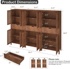BVIUNTWO Set of 3 Farmhouse Tall Storage Cabinets, Wooden Kitchen Pantry Cupboards with Slatted Doors, Drawer & Adjustable Shelves for Kitchen, Dining & Living Room Storage, 68.8 Inch, Brown