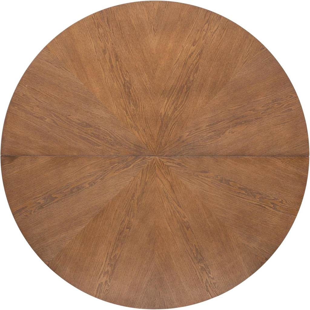 59" Solid Wood Round Dining Table for 6-8 People, Wooden Pedestal Base, Farmhouse Round Dining Room Table for Home Dining Room, Kitchen, Living Room