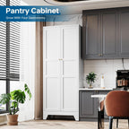 PEUKC 75" Farmhouse Metal Storage Cabinet with Doors and 4 Adjustable Shelves, Large Pantry Organizer for Kitchen, Dining Room, and Living Room,Assemble Require(White)
