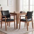 GOTMINSI Mid-Century Modern PU Leather Dining Chair with Arms, Solid Wood Frame, 320 lbs Weight Capacity, Upholstered Accent Chair for Kitchen Dining Room Living Room (Black,1pcs)