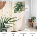 Glawry Boho Sage Green Shower Curtain 60Wx72L Inches, Abstract Bohemian Mid Century Bathroom Curtains, Plant Botanical Palm Leaf Cute Decor Fabric Shower Curtain Set Bathroom Rugs Waterproof 12 Hooks