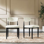 Morden Fort White Set of 2 Armless Upholstered Chenille Dining Chairs with Black Metal Legs and Gold Accent Back