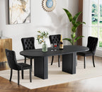 Extendable Dining Table Set of 4, Black Oval Dining Room Table & 4 Black Velvet Dining Chairs with Wood Leg, 62.99"-78.74" Kitchen Table and Chairs Set, Modern 5 Piece Dining Set