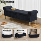 67" Storage Bench for Bedroom End of Bed King Size, Bedroom Bench with Storage for Foot of Bed, Upholstered Storage Benches with Nailhead Trim and Pillows, Linen Black