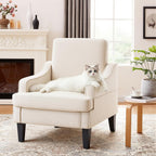 Accent Chair for Living Room,Mid-Century Arm Chair Fabric Living Room Chairs,Upholstered Reading Chair for Bedroom,Single Sofa Chair with Wood Legs for Apartment (Beige)