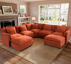 ELUCHANG 114" Oversized Modular Sectional Sofa, Comfy Chenille Cloud Couch, 7-Seater V Shaped Modern Deep Seat Sofa w/Removable Covers for Living Room, Bedroom, DIY Combination - Terracotta