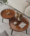 2-Piece Walnut Coffee Table,Durable Mid Century Small Round Coffee Tables for Living Room,Easy Assembly Modern Nesting Coffee Tables Set,Circle Side Tables for Sofa Bedside Balcony