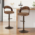 VECELO Bar Stool Set of 2,Kitchen Island Stools with Bentwood Back,Arm&Footrest,360°Swivel Counter Height Stools,PU Leather Cushion Seat Adjustable Height for Club Pub&Kitchen,Dark Brown