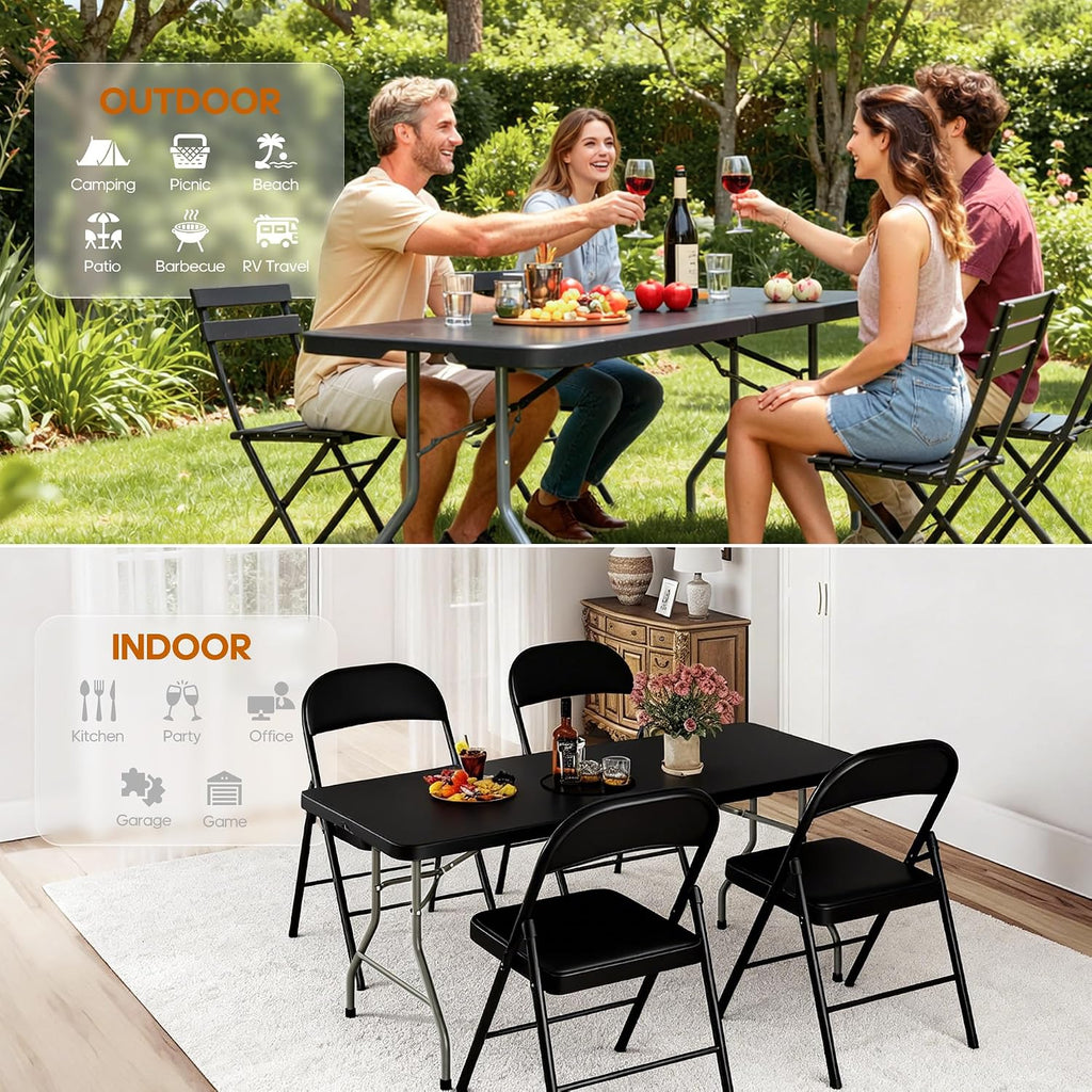 6ft Folding Table Heavy Duty 350 LBS Capacity Foldable Table with 18% Thicker HDPE Waterproof Top & Reinforced Steel Frame, Portable Fold-in-Half Table for Outdoor Indoor Party Wedding Camping