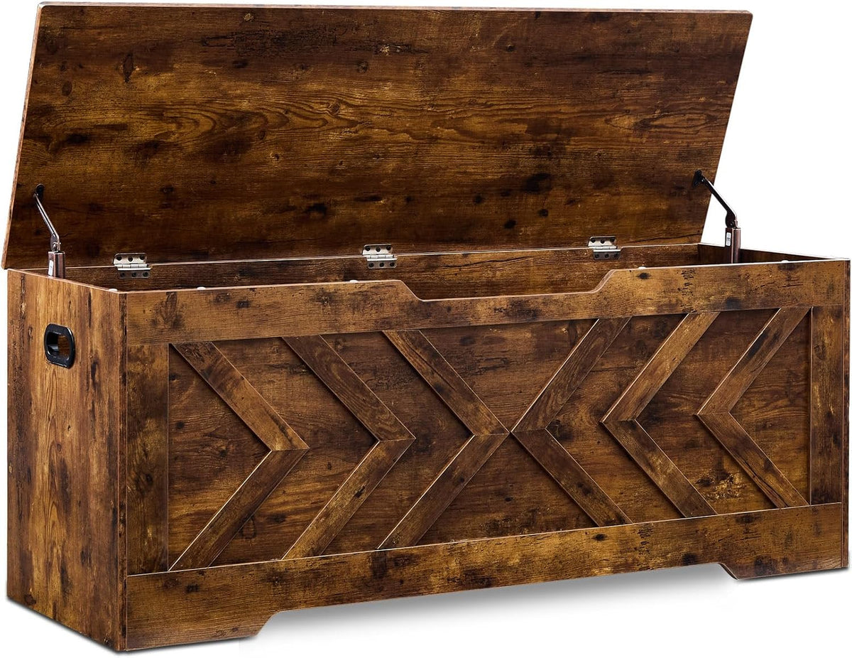 47.2” Storage Bench,Extra Large Wooden Storage Chest with 2 Safety Hinges,entryway Bench,Blanket Storage,Shoe Storage Bench for Entryway,Bedroom,Living Room,Easy Assembly.-Rustic Brown