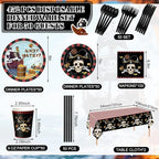 452 Pcs Pirate Party Supplies Decorations for 50 Guests, Pirate Treasure Theme Paper Plates Napkins Cups Tablecloth Cutlery Straws for Adult Halloween Birthday Party Decorations