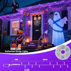 QITONG 165ft 500 LED Purple Halloween Lights Outdoor, Clear Wire String Lights Plug-in, 8 Modes Christmas Lights Indoor
