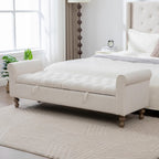 66" End of Bed Storage Bench King Size Beige,Napped Fabric Window Bench with Dual-Opening Compartments,Long Tufted Storage Bench Living Room,Bedroom,Entryway