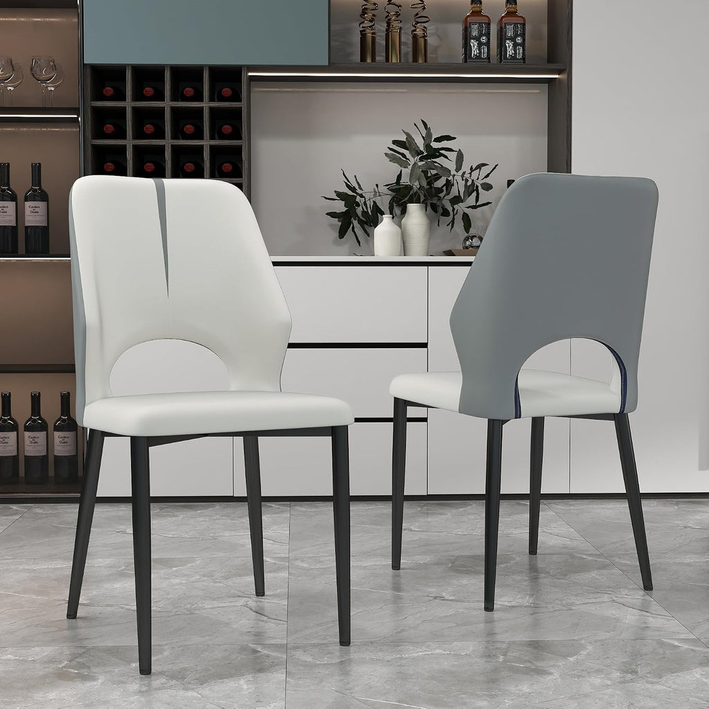 Upholstered Dining Chairs Set of 6, Modern PU Leather Dining Room Kitchen Side Chair with Padded Seat and Metal Legs Restaurant/Cafe,Light Grey
