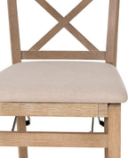 Linon Triena X Back Neutral Greywash Wooden Fully Assembled Folding 24 Inch Seat Height Counter Stool with Beige Upholstered Seat