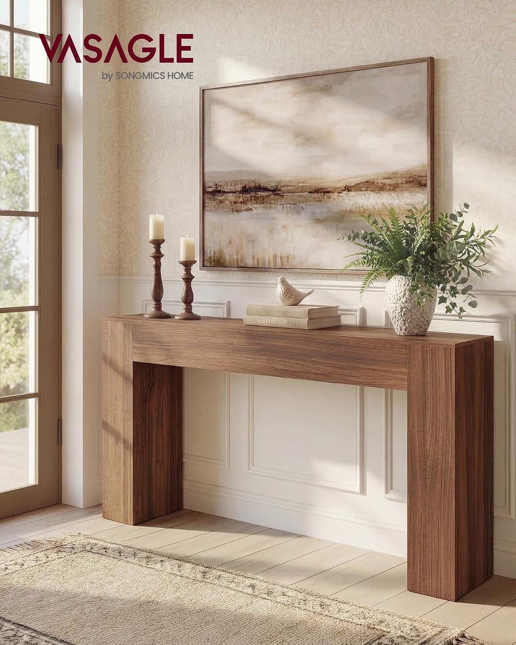 VASAGLE 63 Inches Entryway Table, Thick Tabletop Console Table, Farmhouse | Long Console Table, for Hallway, Living Room, Bedroom, Behind the Couch, Chestnut Brown, ULNT147KX01S