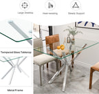 yeag Modern Rectangular Glass Dining Table Set, 47" Clear Tempered Glass Kitchen Table with Silver Metal Legs & 2 Black Velvet High-end Tufted Chairs with 1 Bench for Home, Dining Room, Apartment