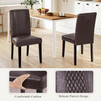 VECELO Dining Chairs Set of 2, Upholstered PU Leather Wood Legs High Back for Kitchen Living Room, Coffee