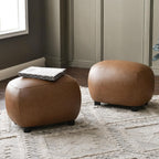 KINWELL 23" Wide Faux Leather Upholstered Ottoman Set of 2, Camel | Living Room Footrest with Soft Padded Seat, Mid-Century Modern Entryway Footstool for Bedroom, Entryway or Living Room