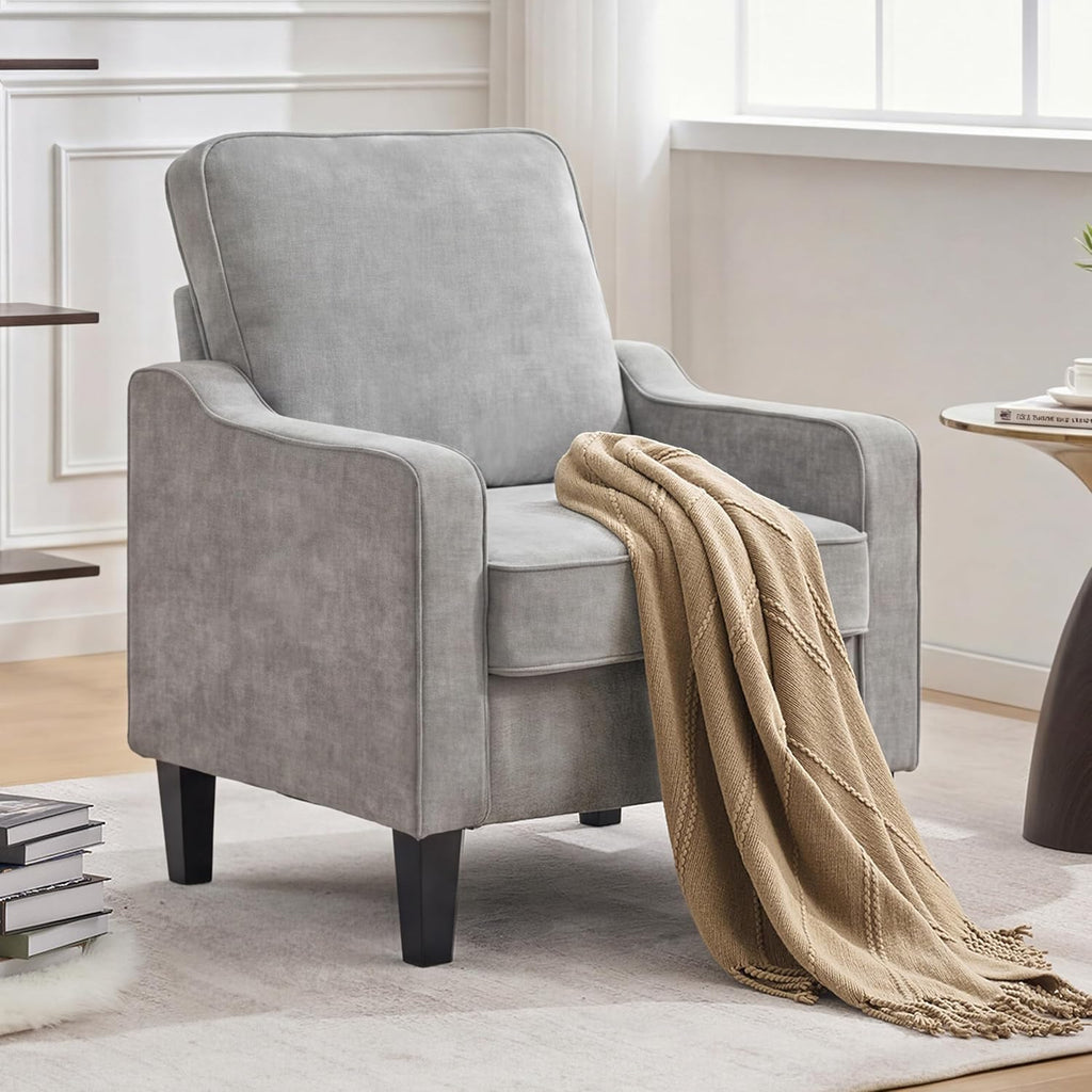 Mangodan Comfy Accent Chair for Living Room, Mid Century Modern Reading Chair for Bedroom, Office and Waiting Room, Upholstered Armchair Single Sofa Chair with Reinforced Legs(Light Grey, Set of 1)