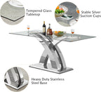 70'' Modern Glass Dining Table for 4-8 People, High Gloss Stainless Steel Base, Rectangular Glass Dining Room Table for 6, Tempered Glass Top Silver Kitchen Table for Home Kitchen Furniture