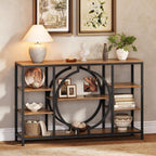 GiftGo 47" Industrial Console Tables for Entryway Rustic Sofa Table Behind Couch 4 Tier Wooden Shelves Entry Table with Storage for Foyer, Hallway, Front Door,Living Room (Rustic Brown, 47")
