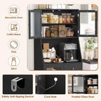 BOTLOG 64'' Kitchen Pantry Storage Cabinet, Tall Kitchen Storage Cabinet with Microwave Stand, Hutch Cabinet with Adjustable Shelves, for Dining Room, Black | Save Space, Frosted Glass Door, Hutch Cabinet with Adjustable Shelves, for Dining Room (Black)