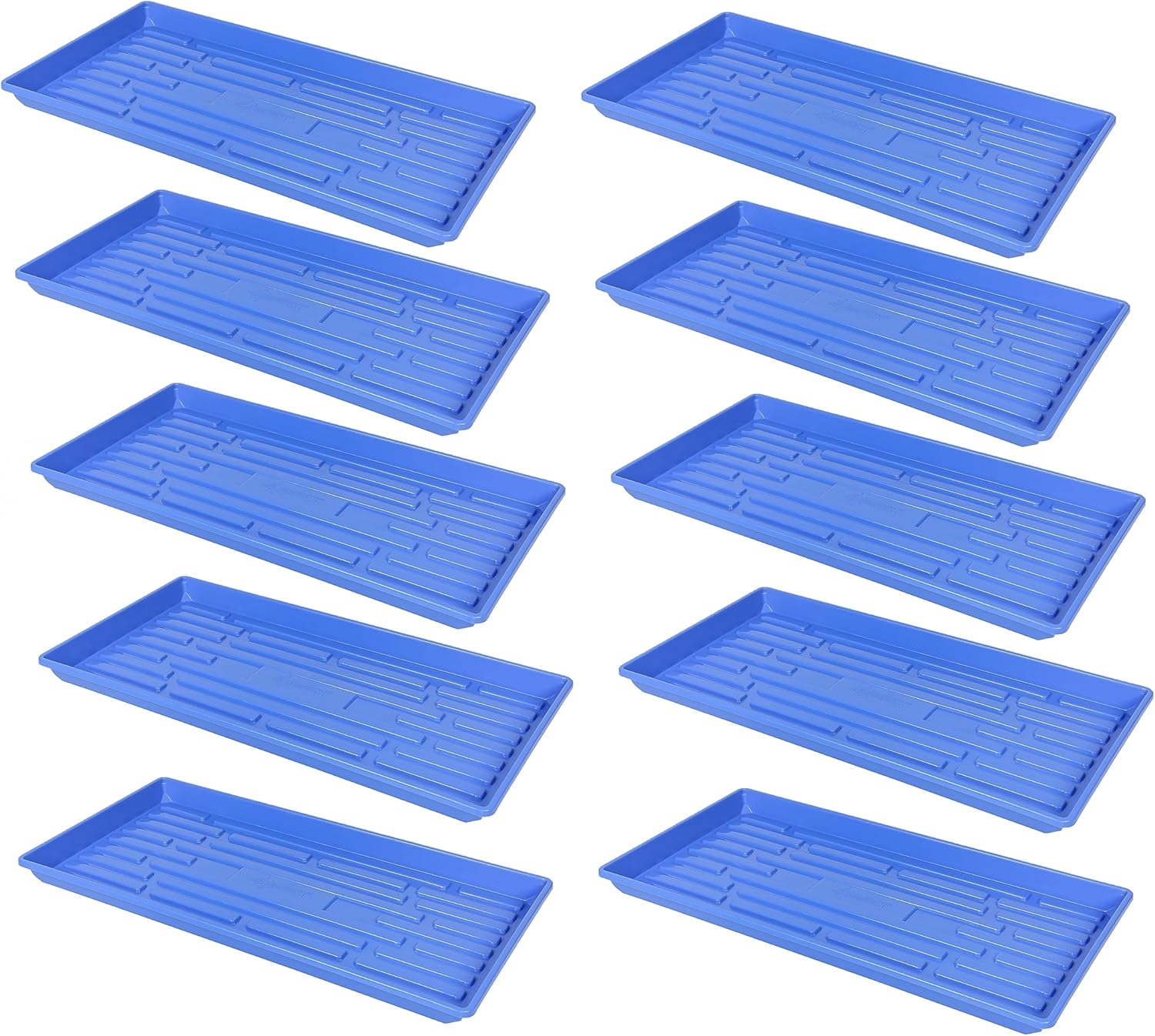 SUNPACK 10" x 20" Heavy Duty Shallow Plastic Seed Starting Tray, Blue, 1" (Pack of 10) - No Drainage Holes, Perfect for Greenhouses or Indoor Gardening
