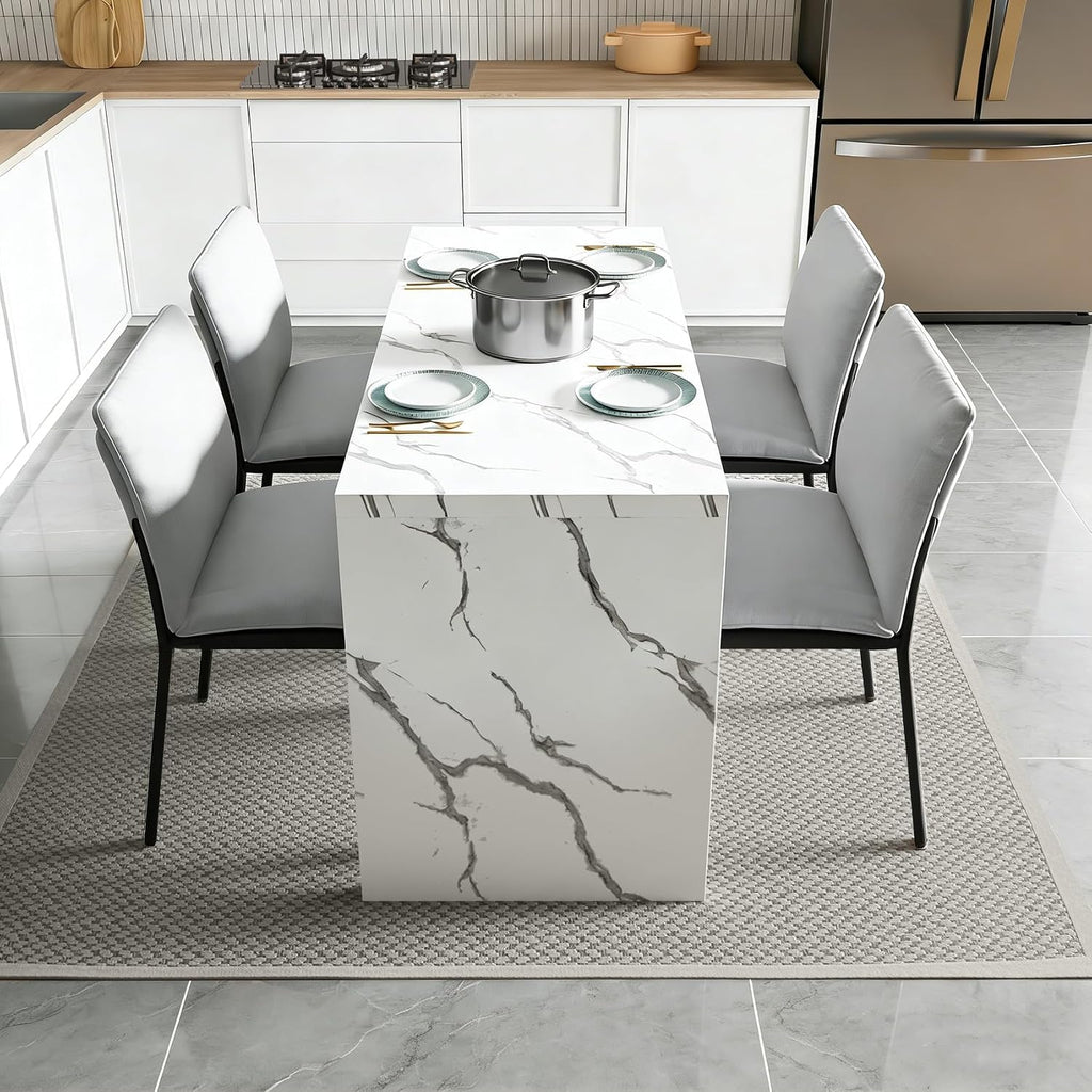 59IN Large Imitation Marble Dining Table, Suitable for 4-6 People, Modern Kitchen Island with LED Lights, Marble Stripes, Easy to Clean, Suitable for Kitchens, Dining Rooms, and Living Rooms