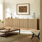 Evermagin 31.5" Oak Buffet Cabinet with Storage, Small Sideboard Cabinet, Boho Accent Credenza, Fluted Console Table with Doors for Dining Room, Kitchen, and Living Room