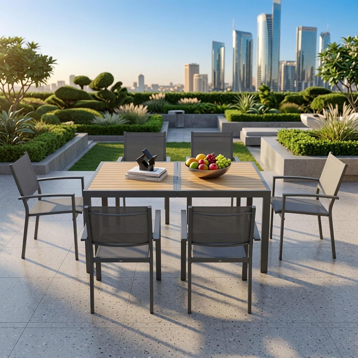 Elountik Set of 6 Heavy Duty Outdoor Patio Chairs, All Weather Textilene Mesh, Metal Frame, 350lb Capacity, Grey