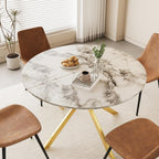 ALBAD 46.4" Round Dining Table, Mid Century Modern Round Dining Room Table for 4-6 with Metal Legs, Easy Assembly Coffee Table, Space-Saving Design for Kitchen and Dining Room