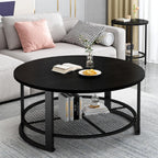 Recaceik Round Coffee Table and End Table Set of 3 with Storage, Modern Vintage Black Coffee Table and Side Table for Living Room, Office, Apartment, Small Space